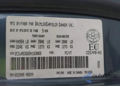 2005 Chrysler 300 из США, поврежденный, VIN 2C3JA53G65H163069